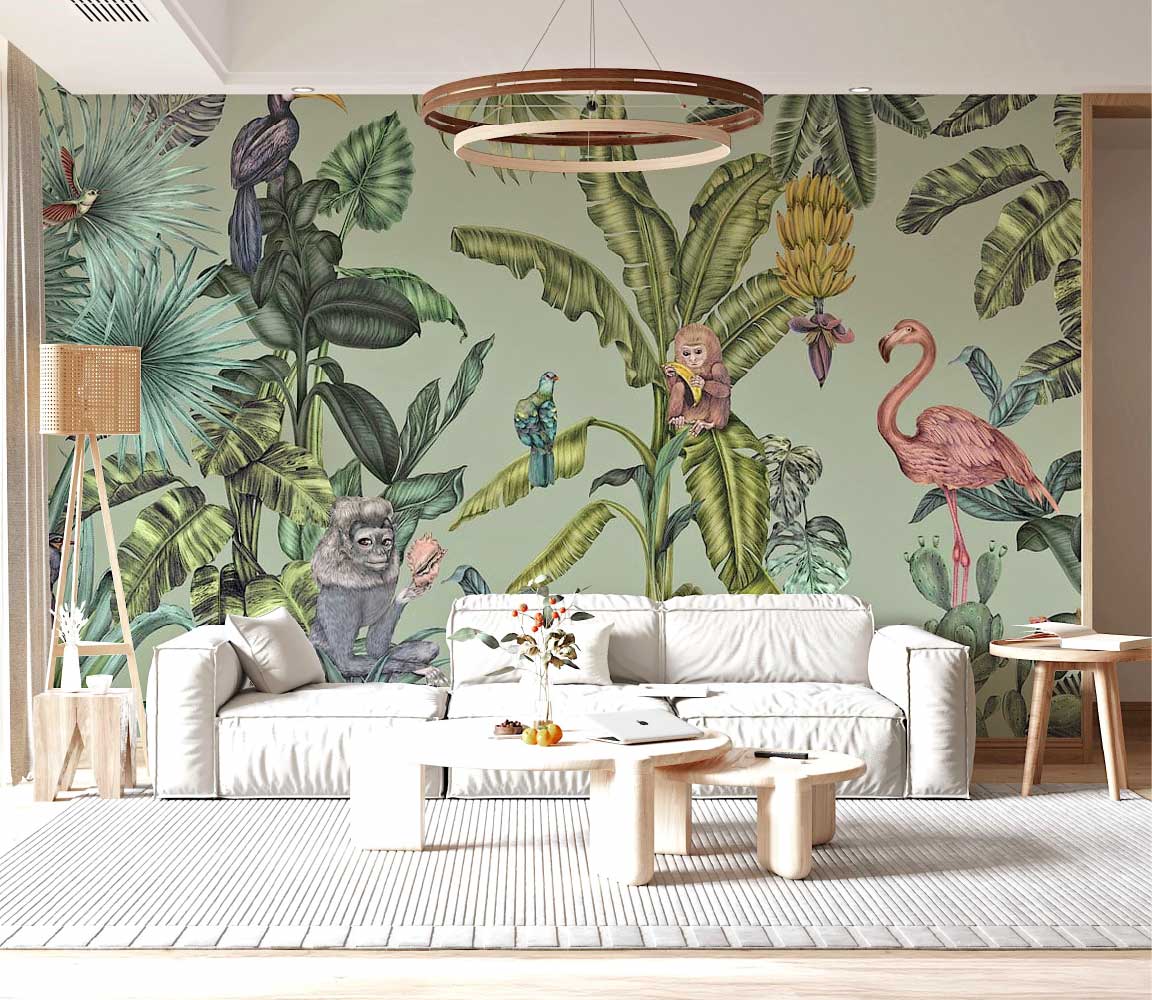 Tropical Monkey Wallpaper for Scandinavian Living Room by Feathr